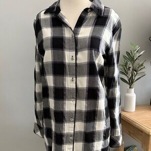 Victoria's Secret Black and White Plaid Button Down Sleep Shirt